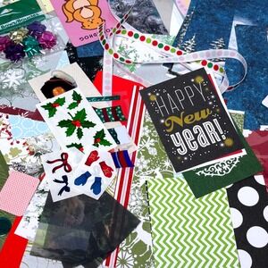 Winter Scrapbook Ephemera 60+ lot seasonal paper sticker Christmas Junk Journal